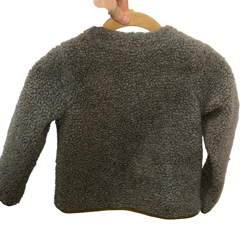 j. crew Crewcuts gray olive green teddy bear fuzzy fleece zip up jacket …